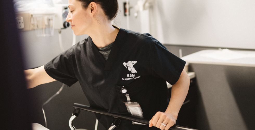 Surgery Assistant preparing recovery bed